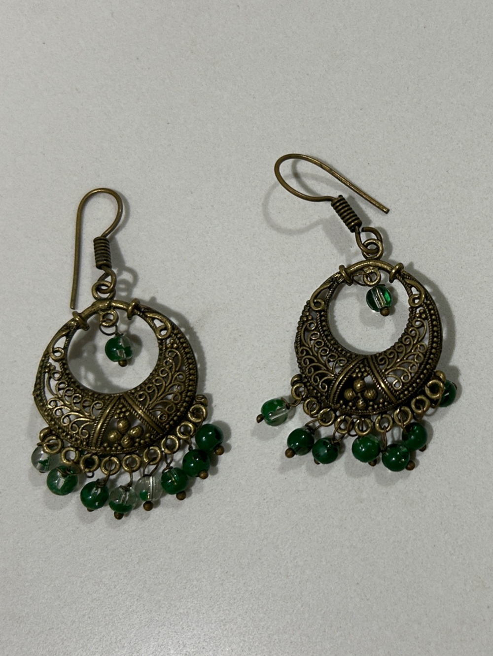 Antique-Style Green Bead Drop Earrings
